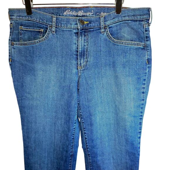 Eddie Bauer Flannel Lined Jeans Boyfriend Fit Womens Sz 14 Medium Wash Red Plaid - Picture 7 of 14